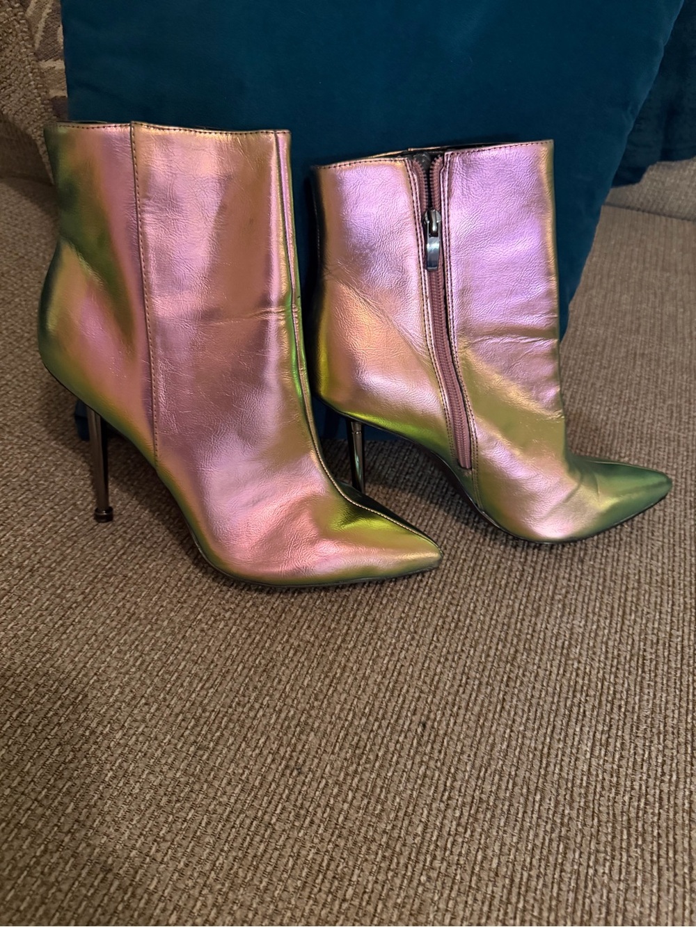 Nine West Iridescent Pink and Silver Pointed-Toe Ankle Boots